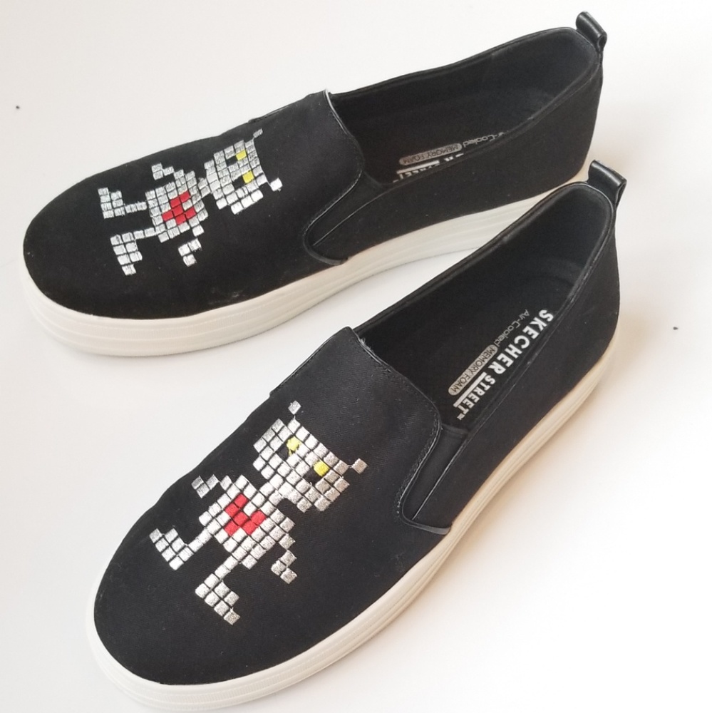 Skechers street womens double up robot love air cooled memory form black